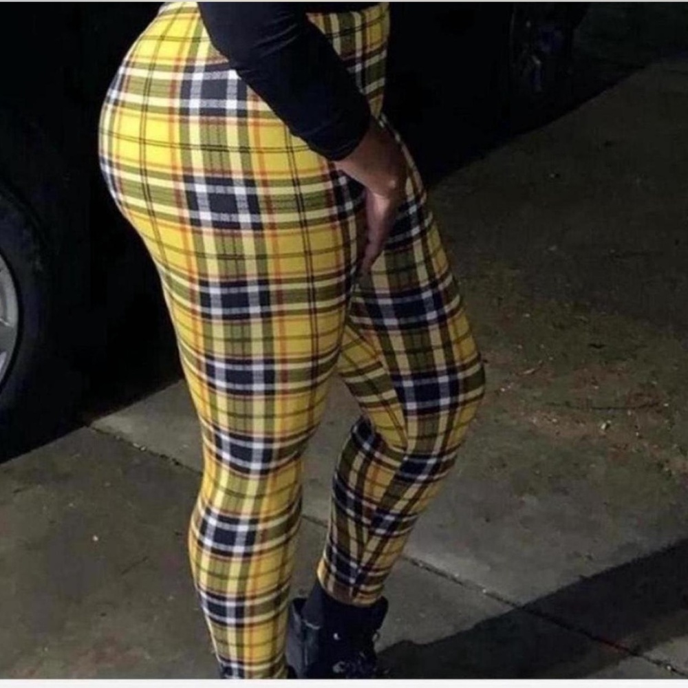 Fashion Nova Plaid Pants, XL, Black, White, Red, and Yellow